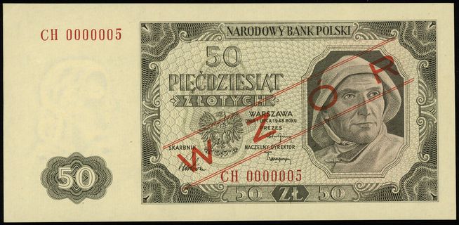 50 złotych 1.07.1948, seria CH, numeracja 000000