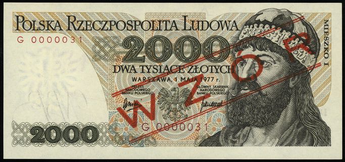 2.000 złotych 1.05.1977, seria G, numeracja 0000