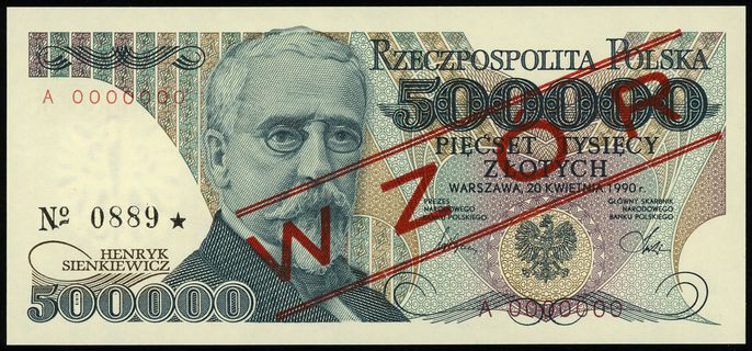 500.000 złotych 20.04.1990, seria A, numeracja 0