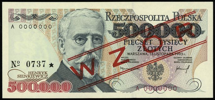 500.000 złotych 16.11.1993, seria A, numeracja 0