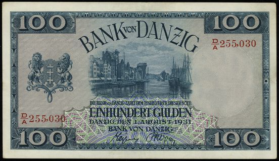 100 guldenów 1.08.1931, seria D/A numeracja 255030, Miłczak G50a, Ros.841, rzadkie