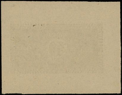 Biwak IIC Pomorze, Komis Baraku 7B, bon na 50 fenigów 22.01.1943, sygnowany JS w prawym dolnym rogu, blankiet z szerokimi marginesami, druk w kolorze oliwkowym na kremowym cienkim papierze, bez podpisów ani stempli - prawdopodobnie próbna odbitka, gdyż cechuje się bardzo ostrymi szczegółami, które są zniekształcone na egzemplarzach obiegowych, Lucow 932 (R7?) - podobny, ale blankiet w innym kolorze, Podczaski DO-105.7 - podobny, ale blankiet w innym kolorze, ogromna rzadkość, pięknie zachowany