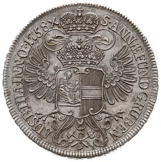 talar (tzw. Ausbeutetaler) 1758, Wiedeń, wybite ze srebra z kopalni św. Anny (St. Annaberger), srebro 28.04 g, Dav. 1113, Eypel. 75, Her. 415, bardzo rzadki i piękny, niespotykany w tym stanie zachowania, patyna