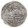 denar z lat 1157-1166, Aw: Popiersie z mieczen na wprost, Rw: Trzej bracia siedzący za stołem, sre..