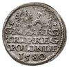 trojak 1580, Olkusz, na awersie duża głowa króla oraz napis wokoło STEPHA D G REX PO, na rewersie ..
