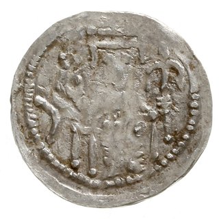 denar z lat 1157-1166; Aw: Cesarz siedzący na tr
