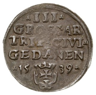trojak 1539, Gdańsk, na awersie końcówka napisu PRVS