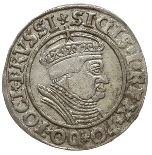 grosz 1535, Toruń, na awersie końcówka napisu ... PRVSSI, na rewersie ... PRVSSIE, miecz z lewej strony  Orła