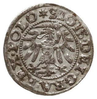 szeląg 1547, Gdańsk, gwiazdka na awersie, końcówka napisu POLO, rozetka na rewersie