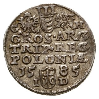 trojak 1585, Olkusz, odmiana z literami G-H obok Orła i Pogoni, na awersie końcówka PO M D L