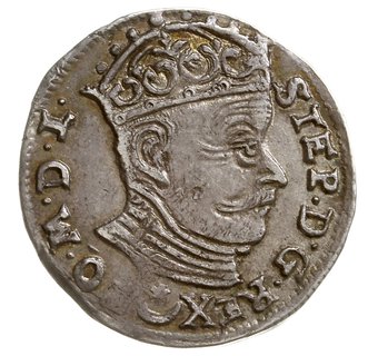 trojak 1582, Wilno, z herbem Leliwa na awersie pod głową króla, końcówka napisu M D L
