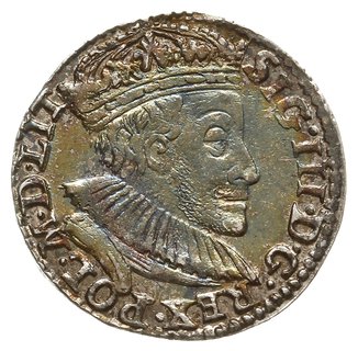 trojak 1588, Olkusz, mała głowa króla, na rewersie litery I-D po bokach tarczy