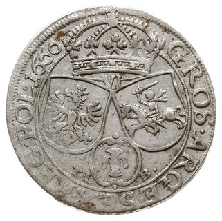 szóstak 1660, Kraków, na awersie IOAN CASI... i herb Ślepowron bez obwódki, na rewersie inicjały T.L-.B.,  obwódki po obu stronach monety