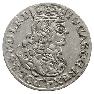 szóstak, 1661, Poznań, na rewersie litery N-G i łukowate tarcze herbowe i napis GROS ARG SEX REGNI  POL 1661