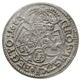 szóstak 1666/A-T, Kraków, z herbem Ślepowron na rewersie i bez ozdób na rogach tarcz herbowych