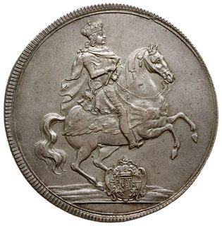 talar wikariacki 1711, Drezno, Aw: Król na koniu, Rw: Trzy stoły z insygniami koronacyjnymi i napisy