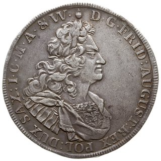 talar 1720, Drezno, Aw: Popiersie w prawo i napis wokoło, Rw: Dwie tarcze herbowe i napis wokoło