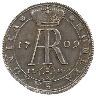 2/3 talara (gulden) 1708, Drezno, Aw: Popiersie króla, Rw: Monogram króla i napis MONETA SAXONICA