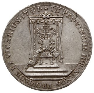 talar wikariacki 1741, Drezno, Aw: Król na koniu i napis wokoło, Rw: Tron, na nim korona i berło, w tle  Orzeł z insygniami królewskimi i napis wokoło