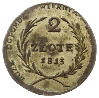 2 złote 1813, Zamość, odmiana z dłuższymi gałązkami wieńca i dużą bombą, w dacie cyfry 1 i 3 blisko siebie