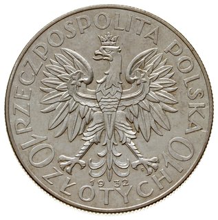 10 złotych 1932, Warszawa, Głowa Kobiety, na rewersie wypukły napis PRÓBA