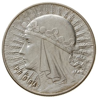 10 złotych 1932, Warszawa, Głowa Kobiety, na rewersie wypukły napis PRÓBA