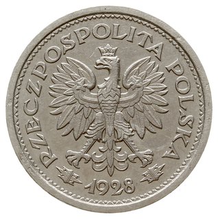 1 złoty 1928, Warszawa, napis PRÓBA pod nominałem, w otoku wieniec z liści dębowy
