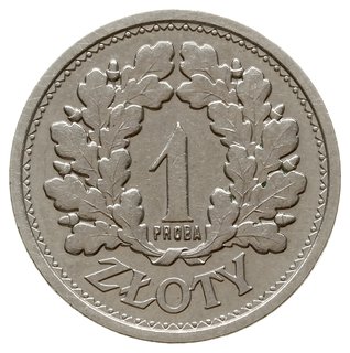 1 złoty 1928, Warszawa, napis PRÓBA pod nominałem, w otoku wieniec z liści dębowy
