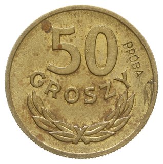 50 groszy 1957, Warszawa, na rewersie wklęsły napis PRÓBA