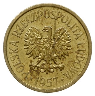 20 groszy 1957, Warszawa, na rewersie wklęsły napis PRÓBA