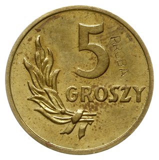 5 groszy 1949, Warszawa, na rewersie wklęsły napis PRÓBA