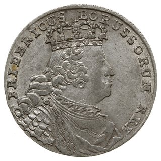ort (18 groszy), 1755, Wrocław, fałszerstwo Fryderyka II monety przypominającej ort polsko-saski z herbami  prowincji pruskich - Orzeł, Lew i Gryf