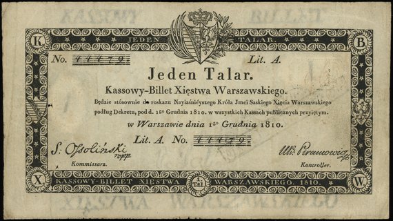 1 talar 1.12.1810; podpis komisarza S. Ossolińsk