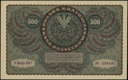 500 marek polskich 23.08.1919; seria I-BU, numer