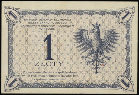 1 złoty 28.02.1919; seria 94 J, numeracja 029187