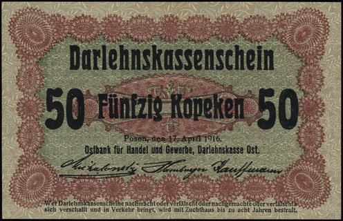 50 kopiejek 17.04.1916; Poznań, bez serii i nume
