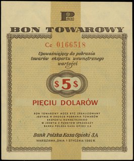 bon towarowy 5 dolarów 1.01.1960