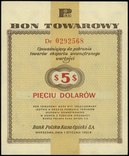 bon towarowy 5 dolarów 1.01.1960; seria De, nume
