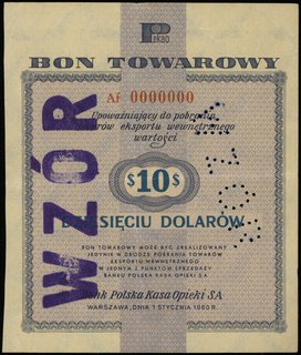 wzór bonu towarowego 10 dolarów 1.01.1960