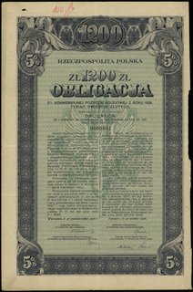 obligacja 5% konwersyjnej pożyczki kolejowej z roku 1926 na 1.200 złotych, Warszawa 30.10.1926