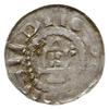 denar krzyżowy z kaplicą z pocz. XI w.; Aw: Kapliczka z małym krzyżykiem w środku i wypustkami prz..