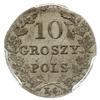 10 groszy 1831, Warszawa, odmiana z prostymi łapami Orła, na rewersie nad wiązaniem wieńca 2 małe ..