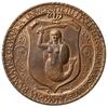 medal OTWARCIE WYŻSZYCH UCZELNI W WARSZAWIE 1915, autorstwa Jana Wysockiego, Aw: Tarcza z herbem m..