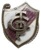odznaka pamiątkowa Pabianickiego Towarzystwa Cyklistów, dwuczęściowa w kształcie tarczy z nałożoną..