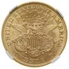20 dolarów 1873, Filadelfia; odmiana z otwartą cyfrą 3; Fr. 174; moneta w pudełku firmy NGC z ocen..