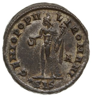 follis 295, Siscia; Aw: Popiersie cesarza w praw