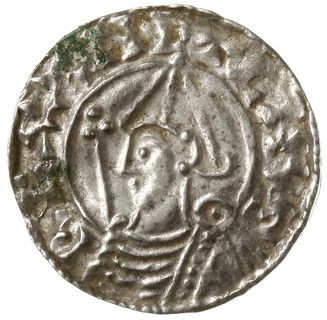 denar typu pointed helmet, 1024-1030, mennica Lydford, mincerz Ælfric