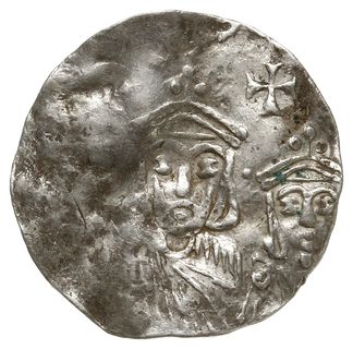denar naśladujący monety bizantyjskie Teofila, Michała III i Konstantyna VIII (830-840)