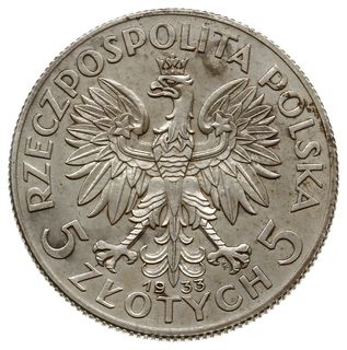 5 złotych 1933, Warszawa; głowa kobiety w czepcu