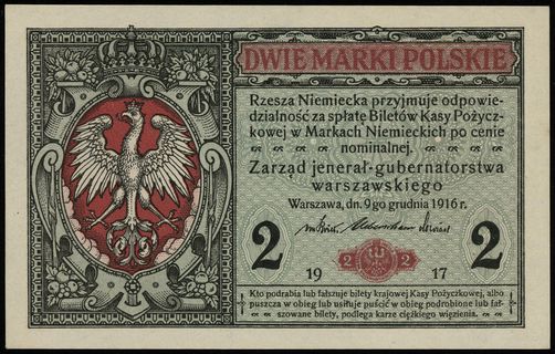 2 marki polskie 9.12.1916, jenerał, seria A, numeracja 0006770